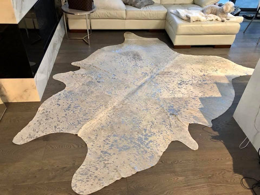 silver metallic cowhide rug