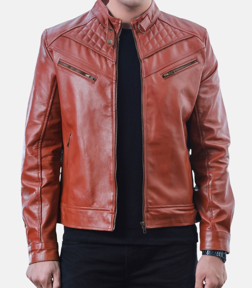 Customized Reddish Leather Jacket For Men