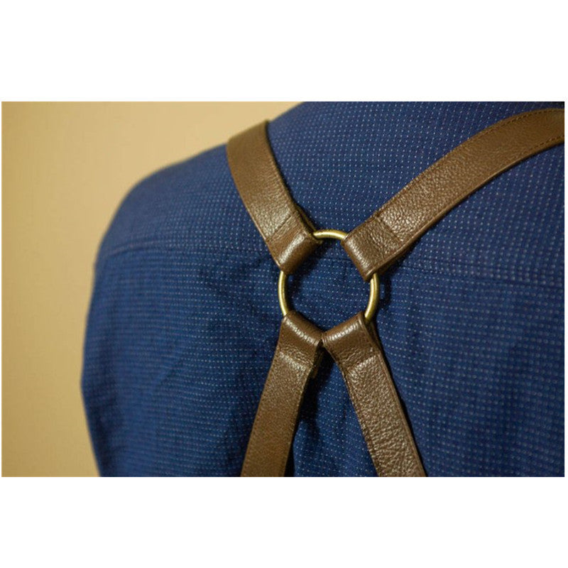 Genuine Leather Apron with Cross-Back and Tool Pockets