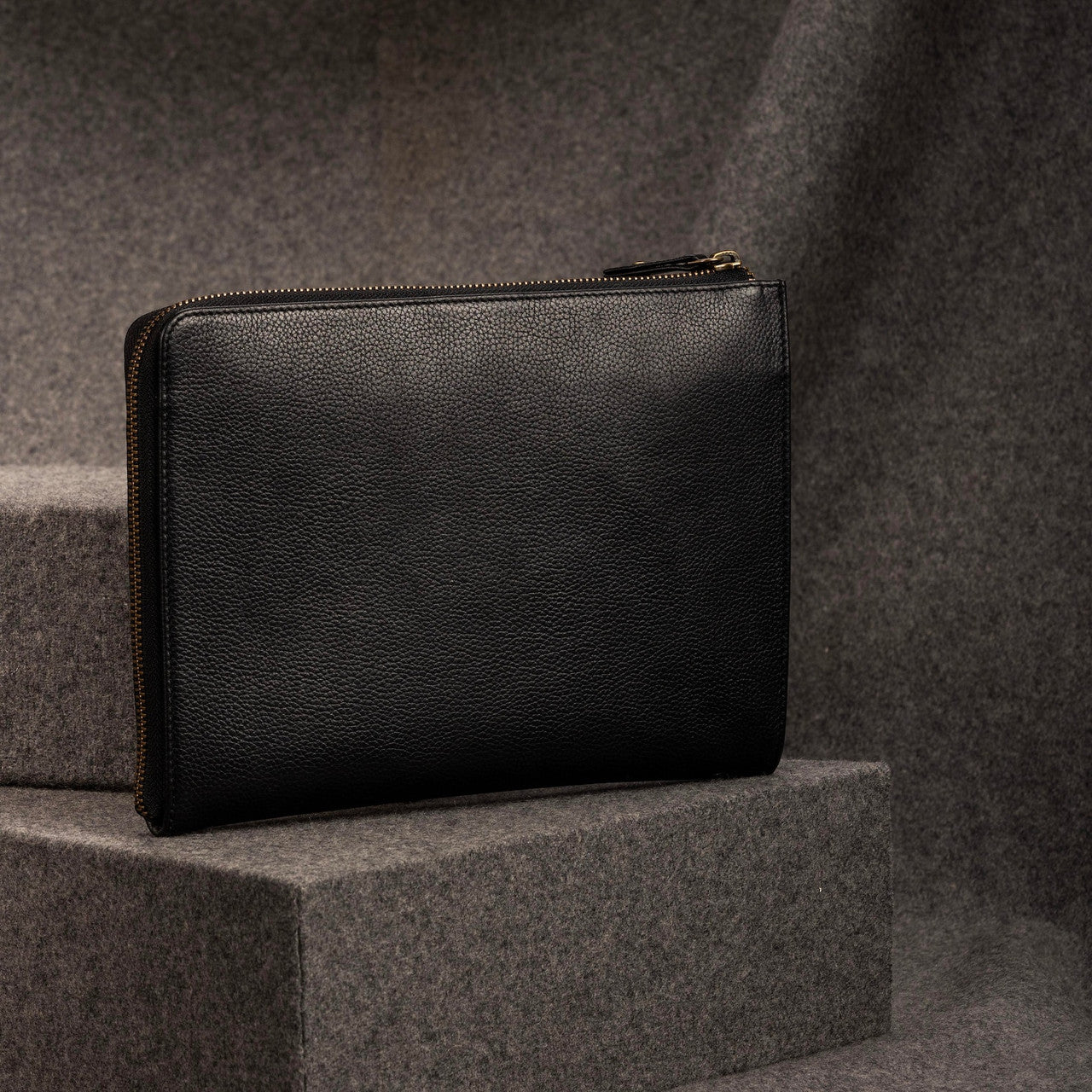 Black Leather Case with Zippers
