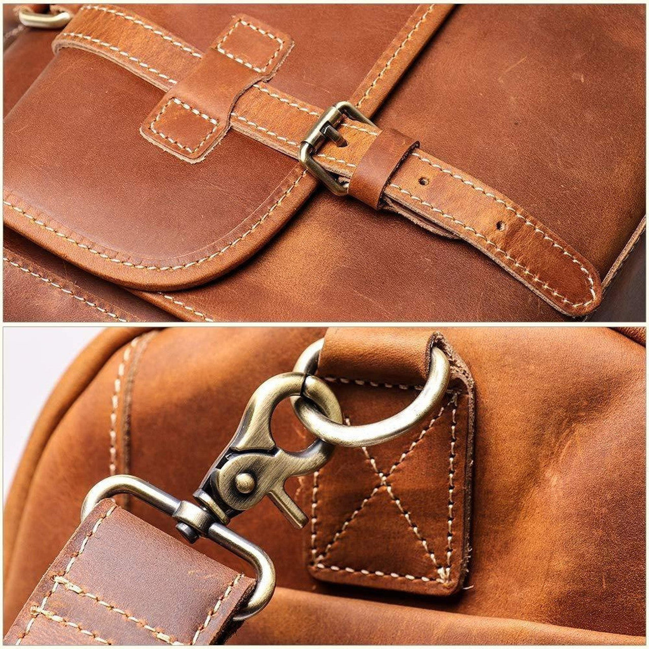 Mens Genuine Leather Travel Duffle Bag