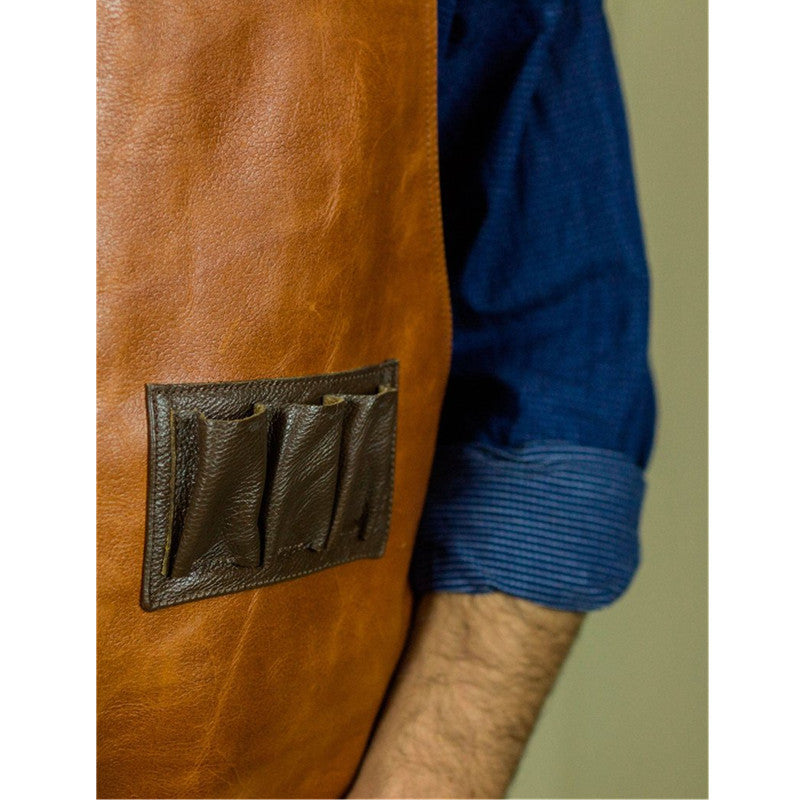 Genuine Leather Apron with Cross-Back and Tool Pockets