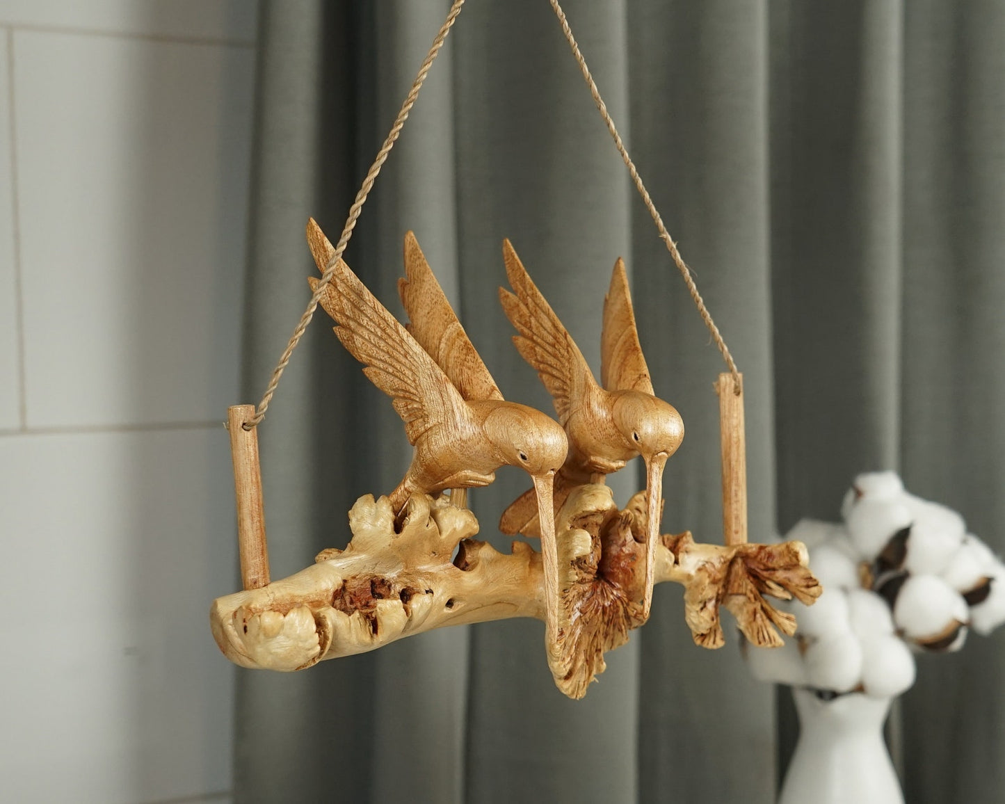 Wooden Art Home Decor Handing Hummingbirds