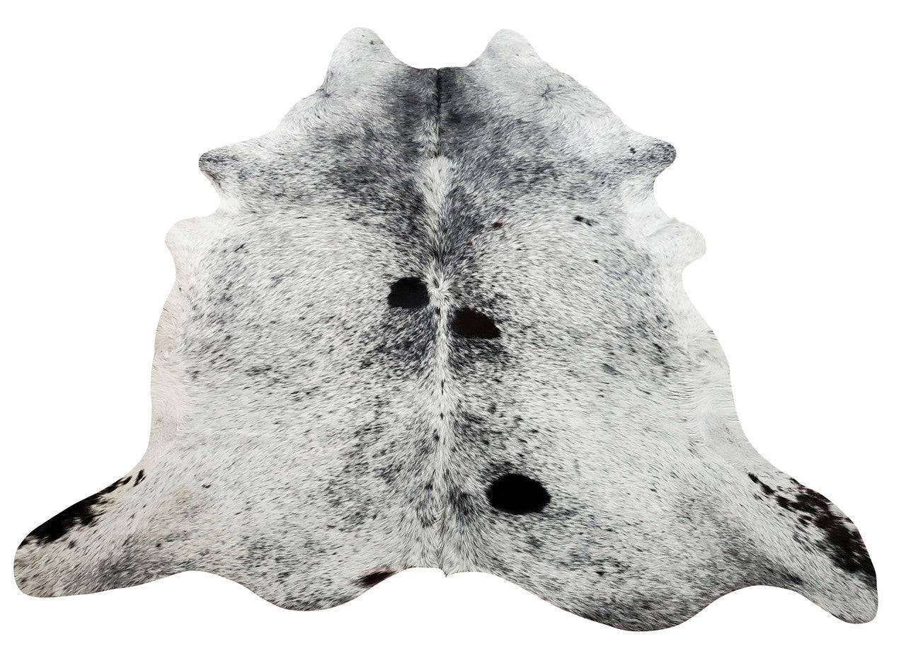I just received this beautiful salt and pepper cowhide rug and its beyond exotic, luxury feeling and softness makes it one of a kind.
Our medium cowhide rugs are not artificially colored but are 100% natural.
This salt and pepper cowhide rug is one of a kind black and white, its beautiful, soft and it will certainly look great in any French kitchen or rustic living room.
You will be really impressed with the quality of this black white salt pepper cowhide rug, you can use it on your wall or wrap it