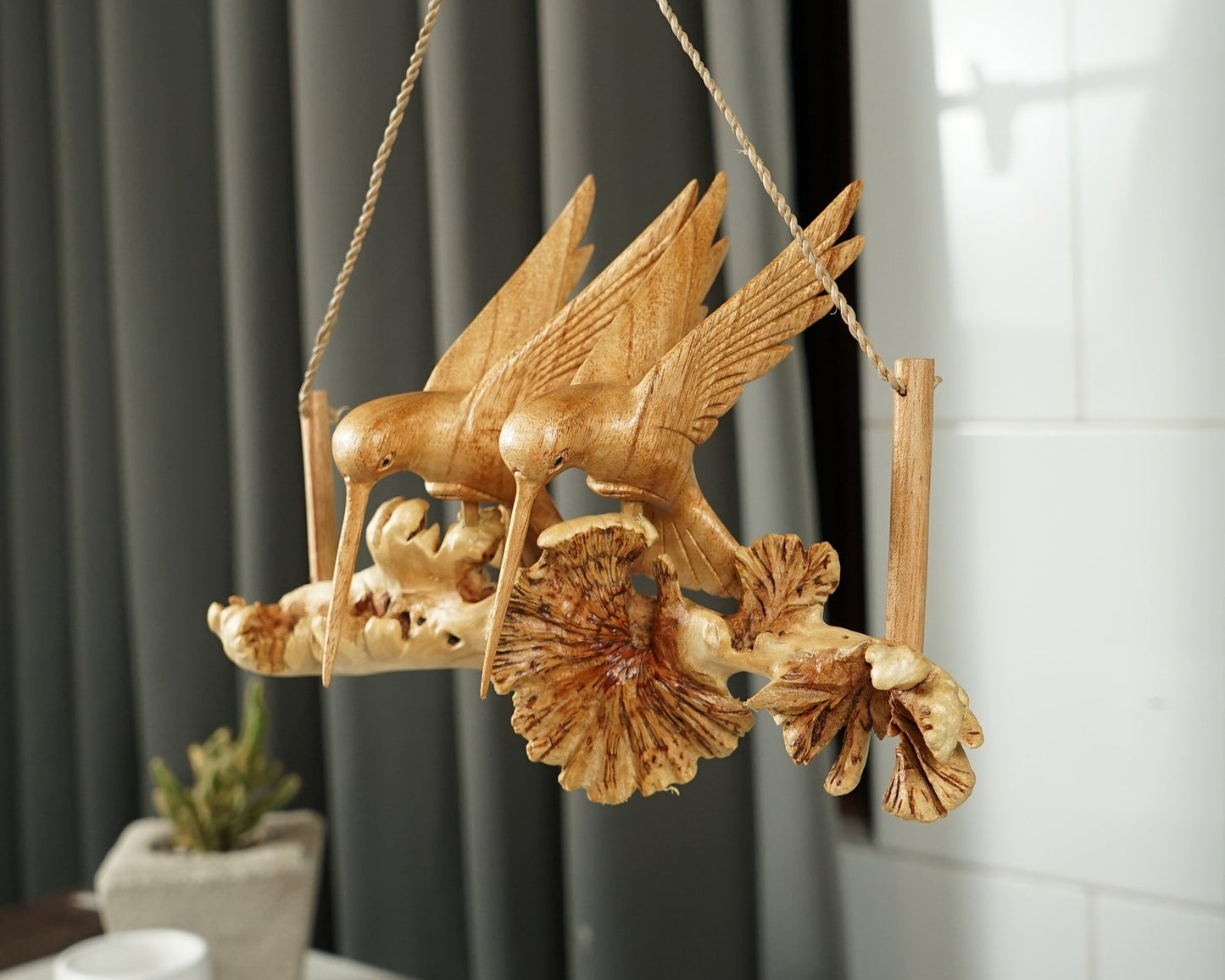 Wooden Art Home Decor Handing Hummingbirds