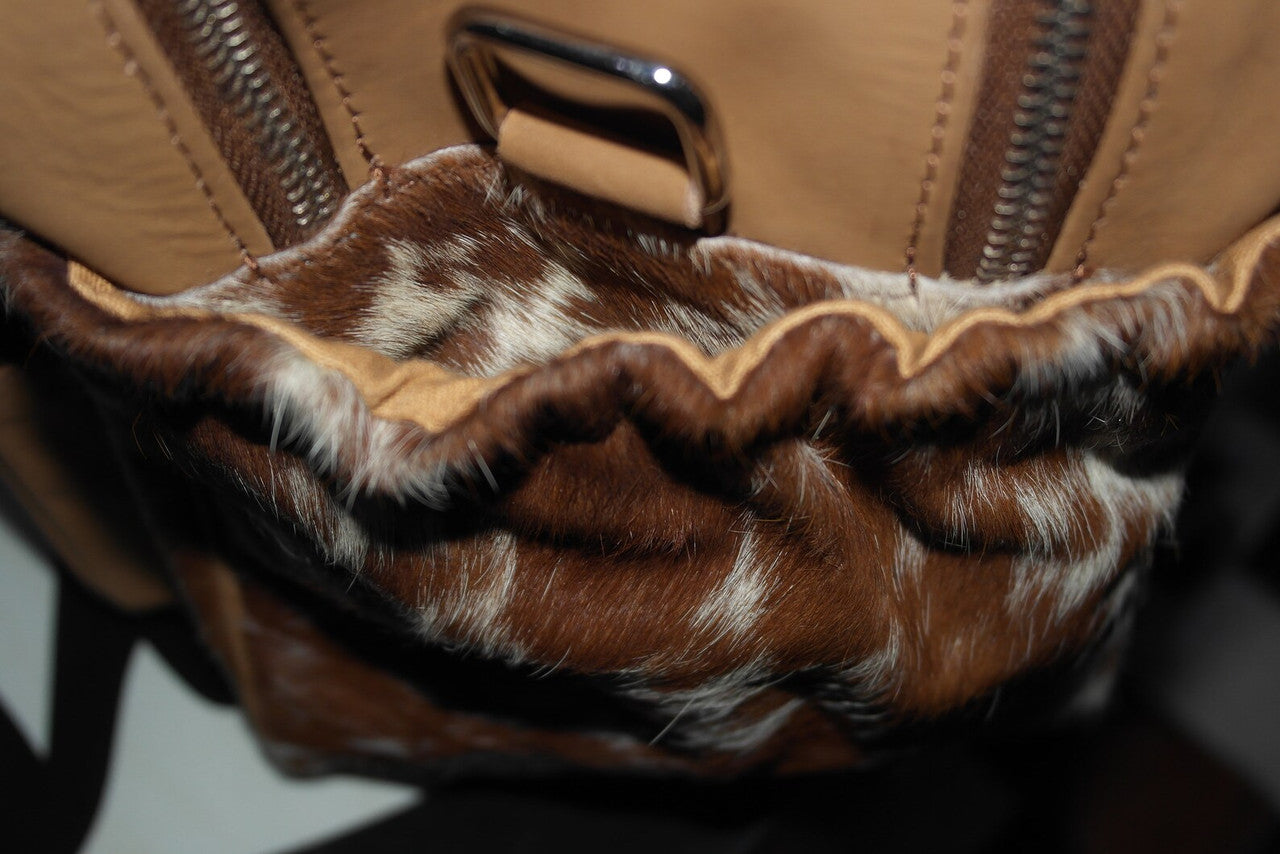 Natural Cowhide Duffle Bag Brown White