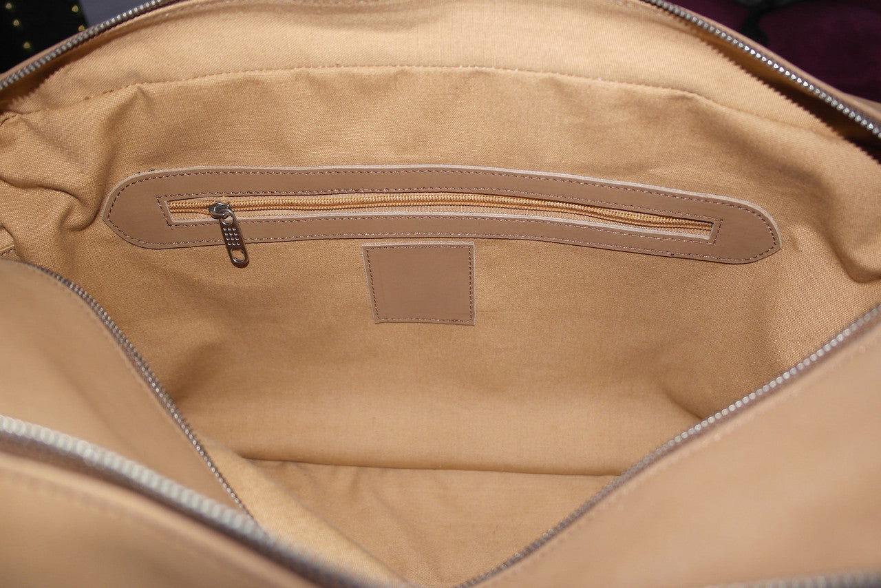 Natural Cowhide Duffle Bag Brown White