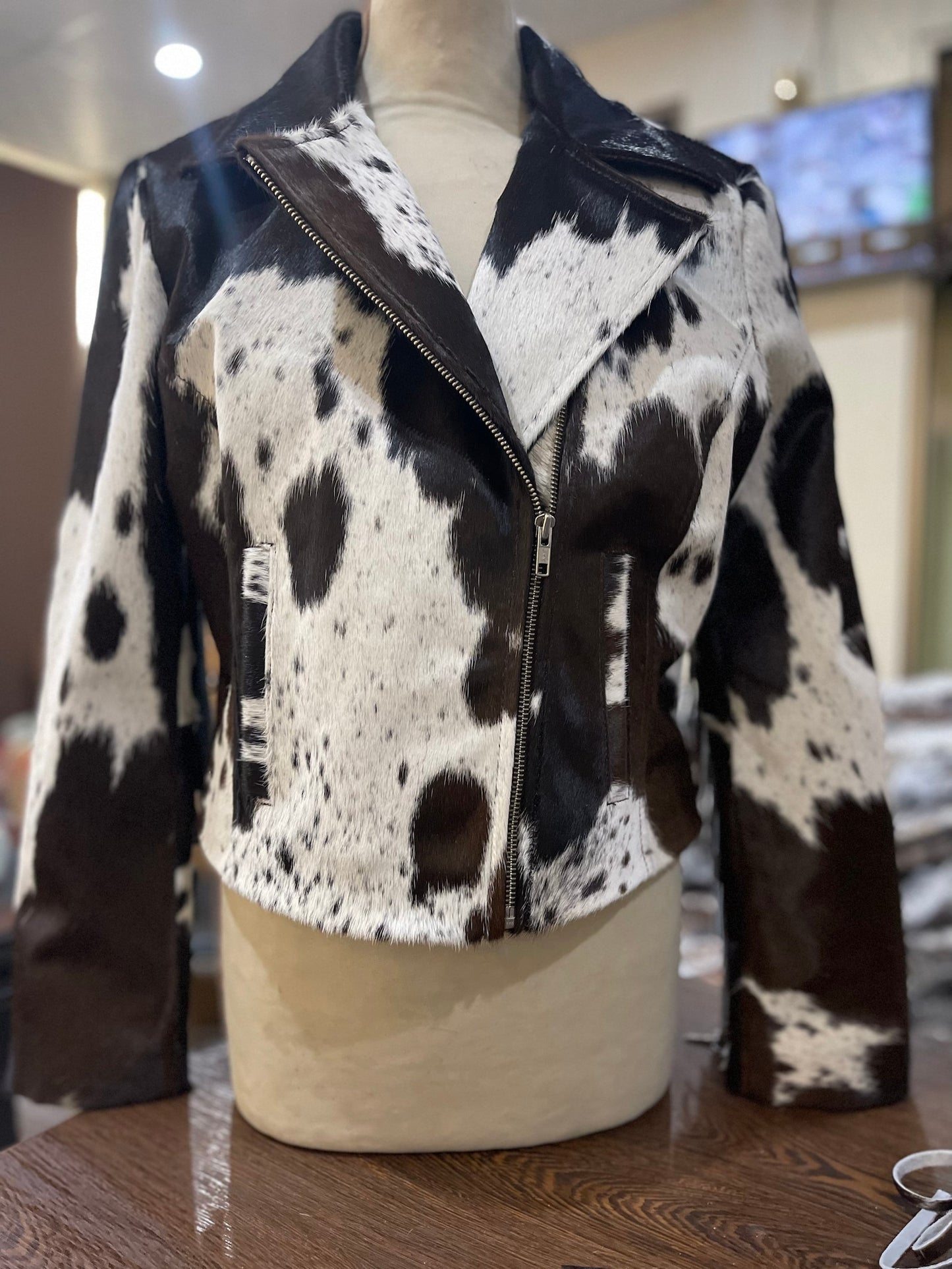 Black White Cowhide Jacket