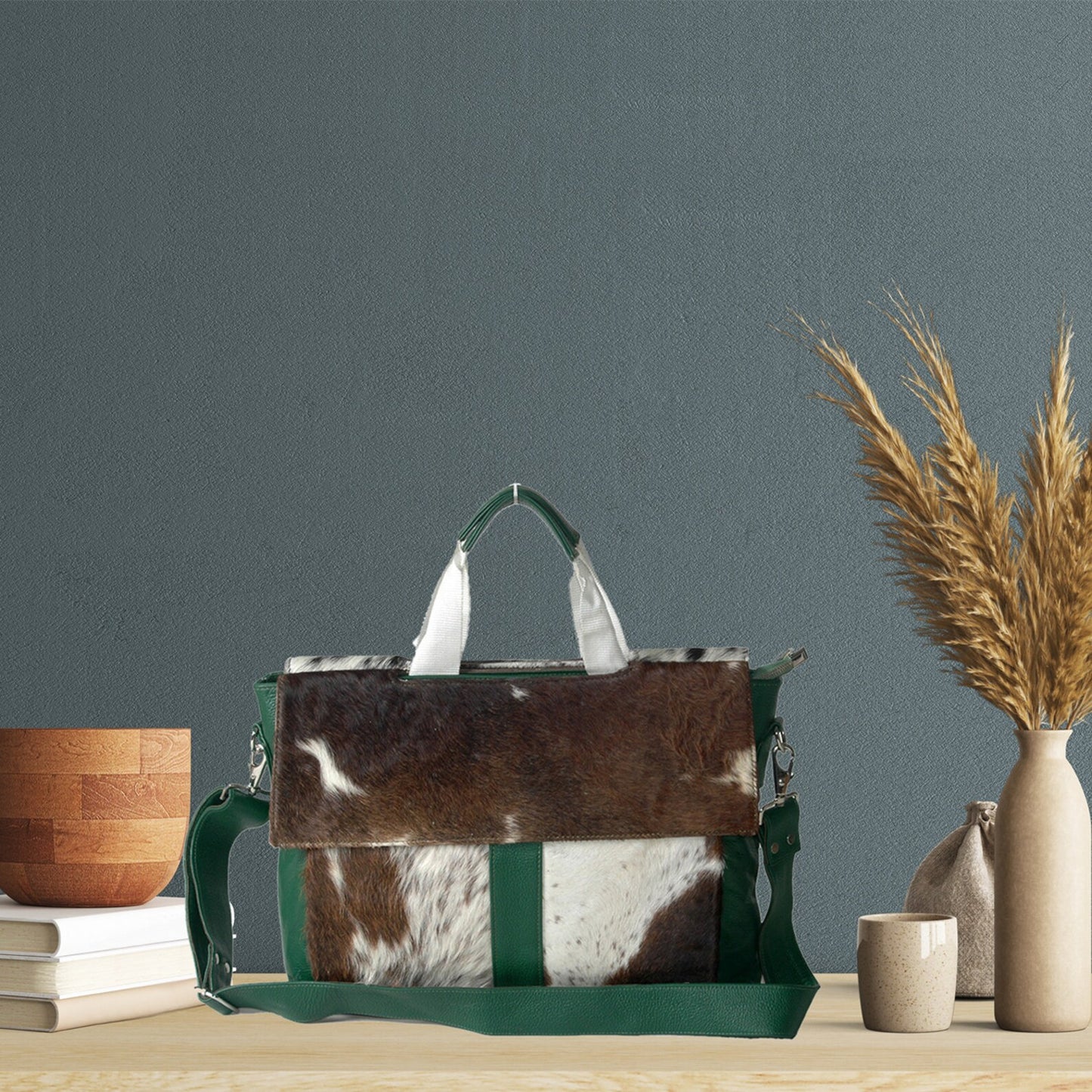 Brown White Cowhide Laptop Bag