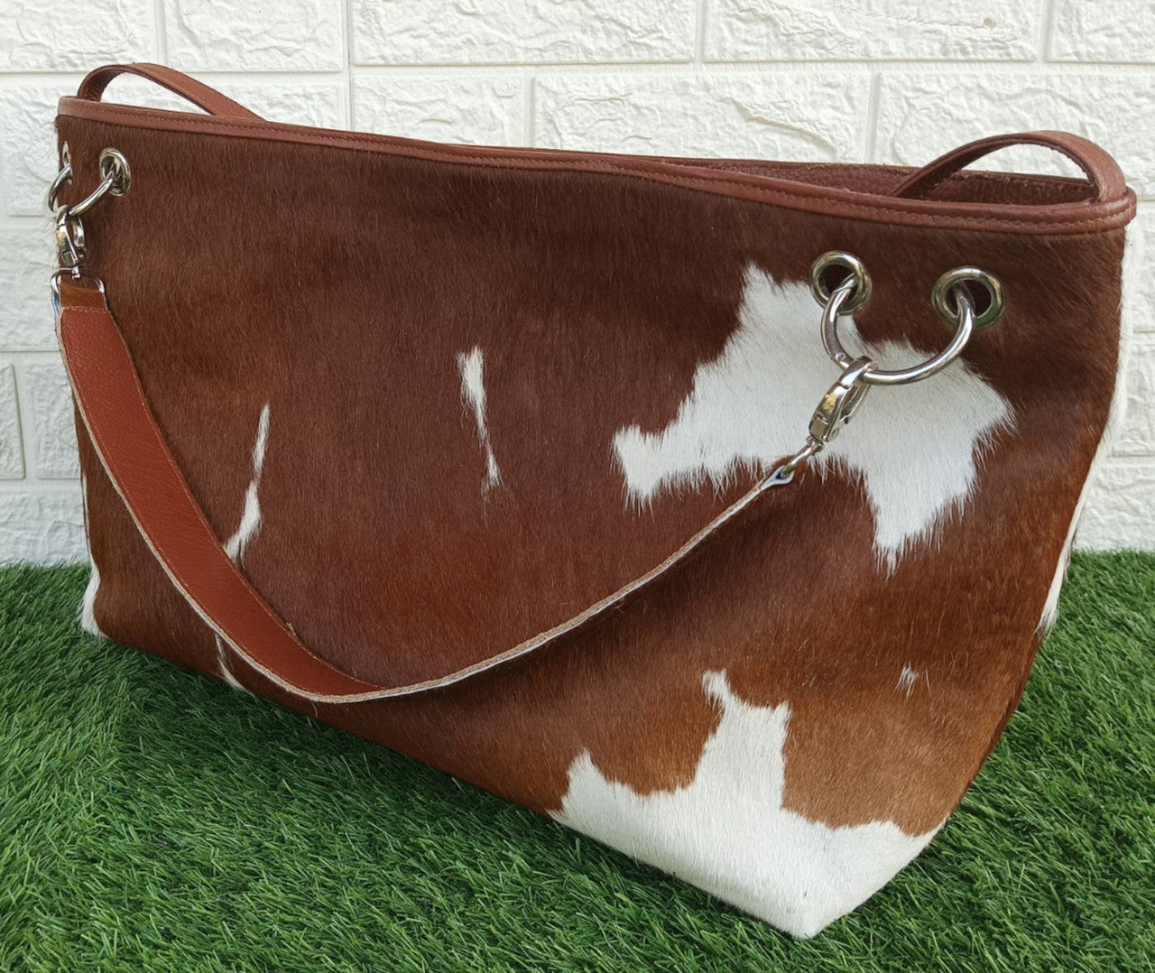 Brown White Cowhide Shoulder Bag