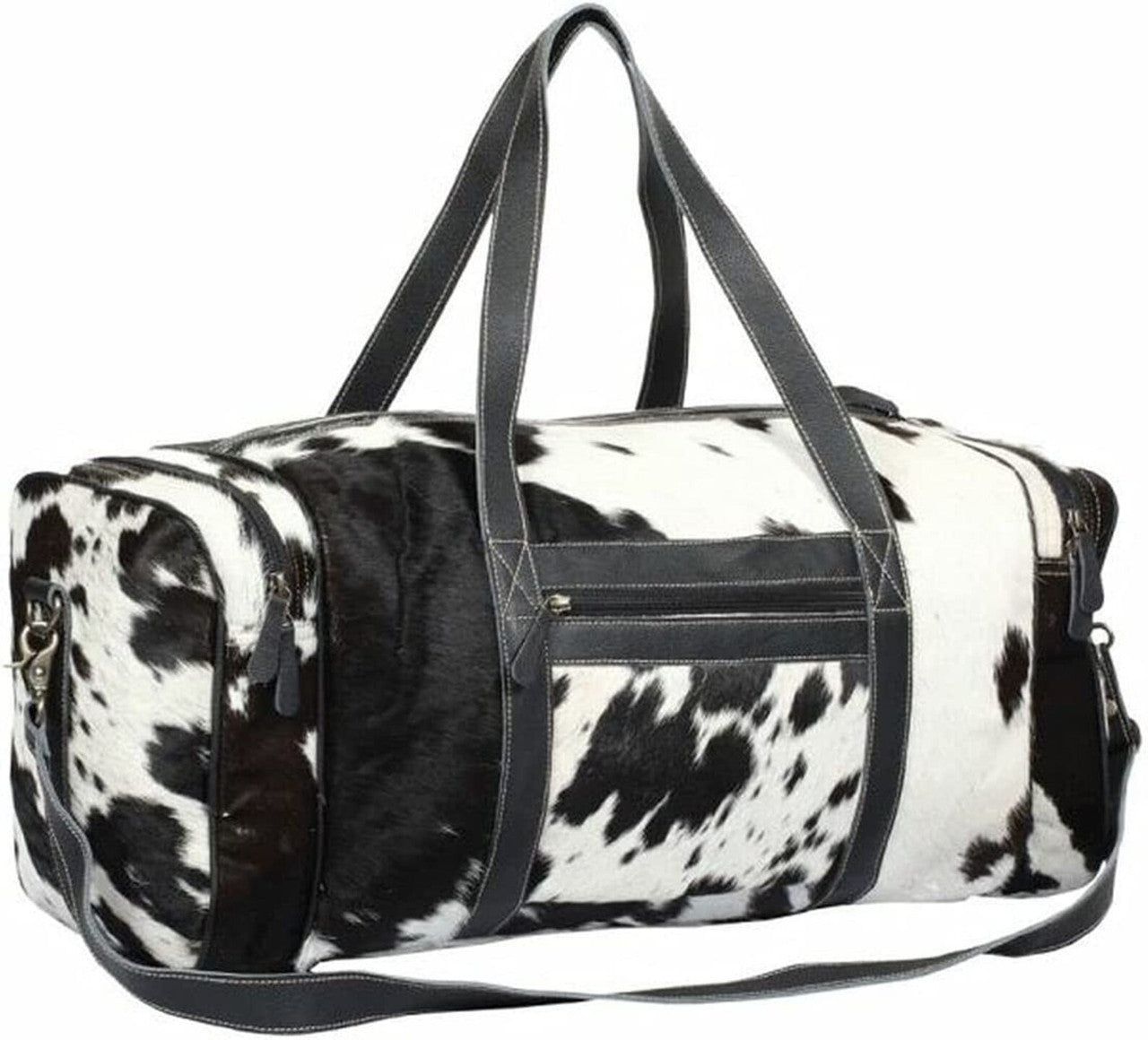 Large Real Cowhide Duffel Bag Black White