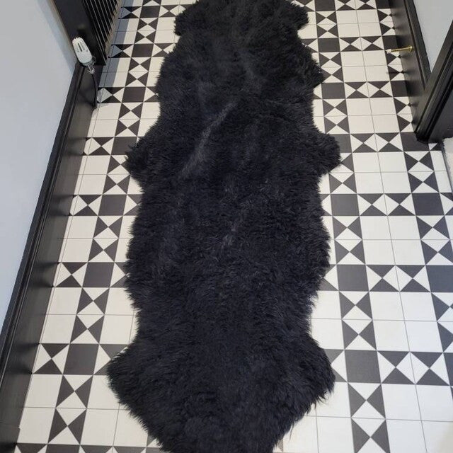 Large black Sheep fur Rug
