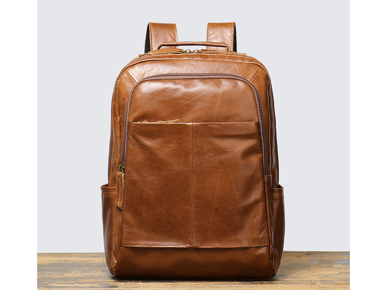 Classic Cowhide Leather Laptop Backpack