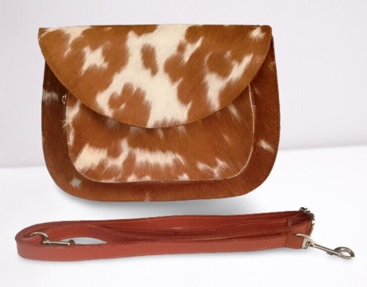 Brown White Cowhide Messenger Bag