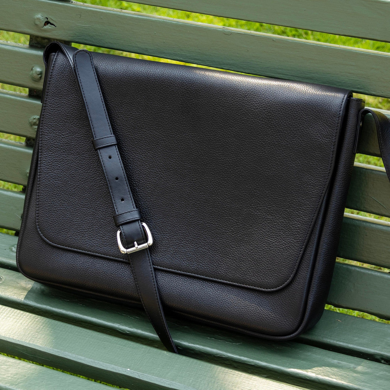 Black Leather Laptop Messenger Bag
