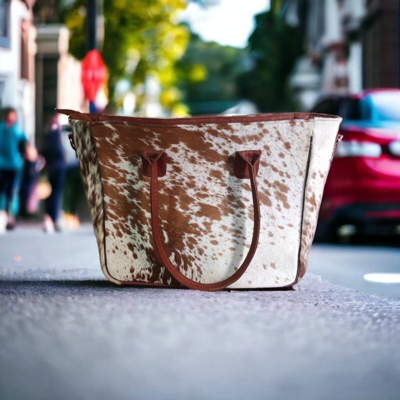 Brown Genuine Cowhide Tote Bag