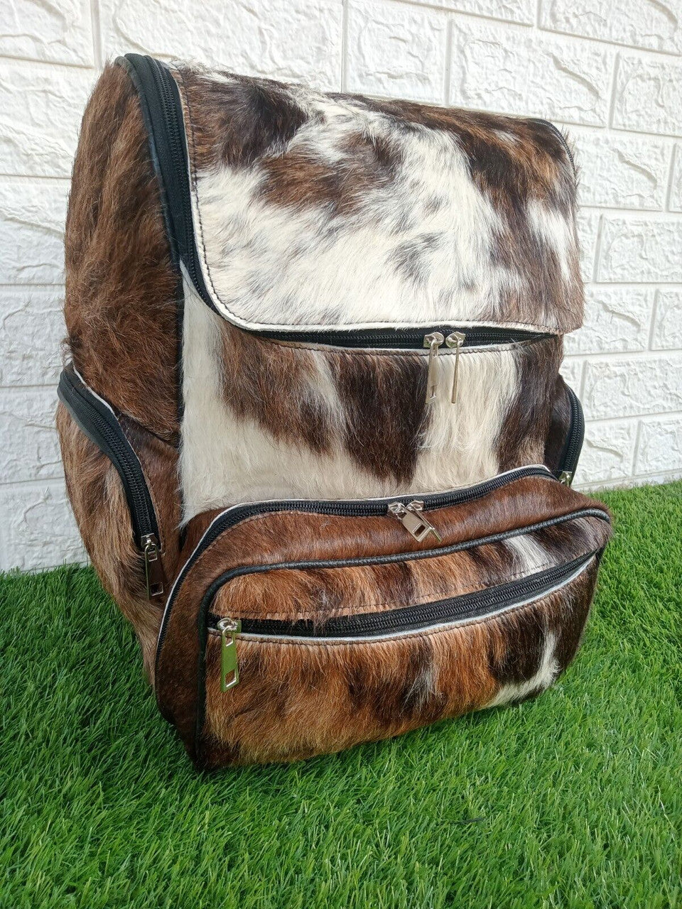 Brown White Cowhide Mommy Backpack