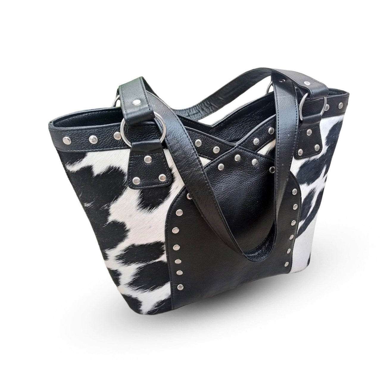 Cowhide Tote Bag Black White