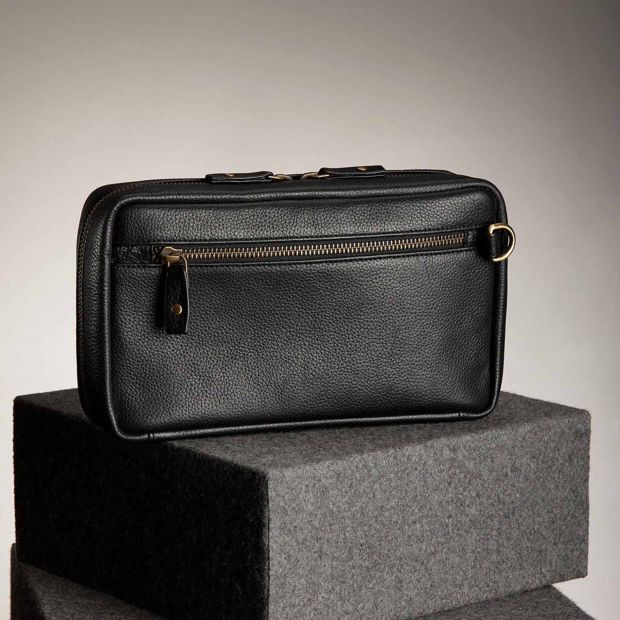 Black Leather Pouch With Zippers