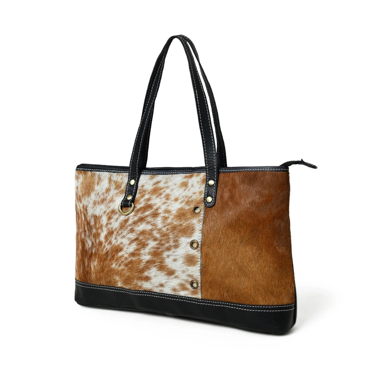 Large Brown White Cowhide Tote Bag