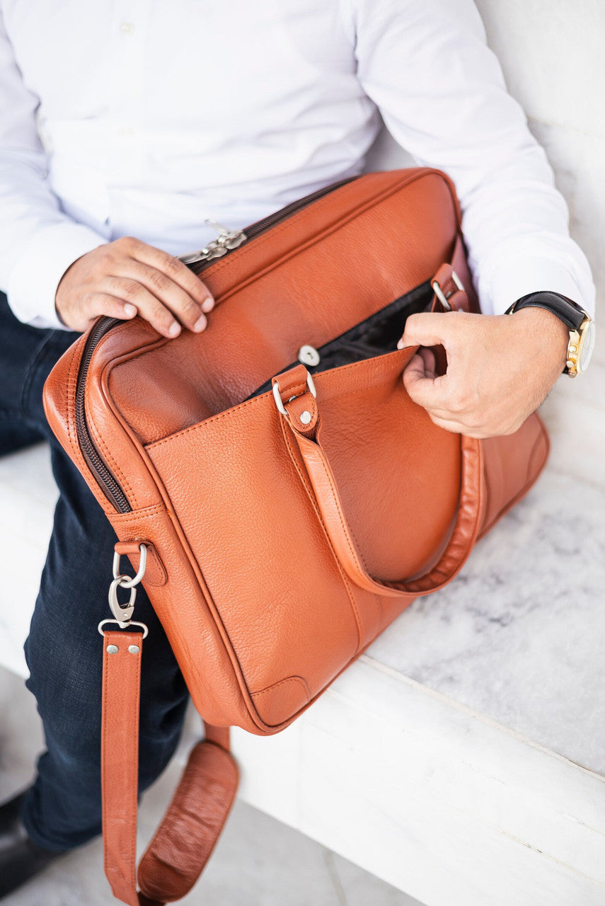 Genuine Brown Leather Laptop Office Bag