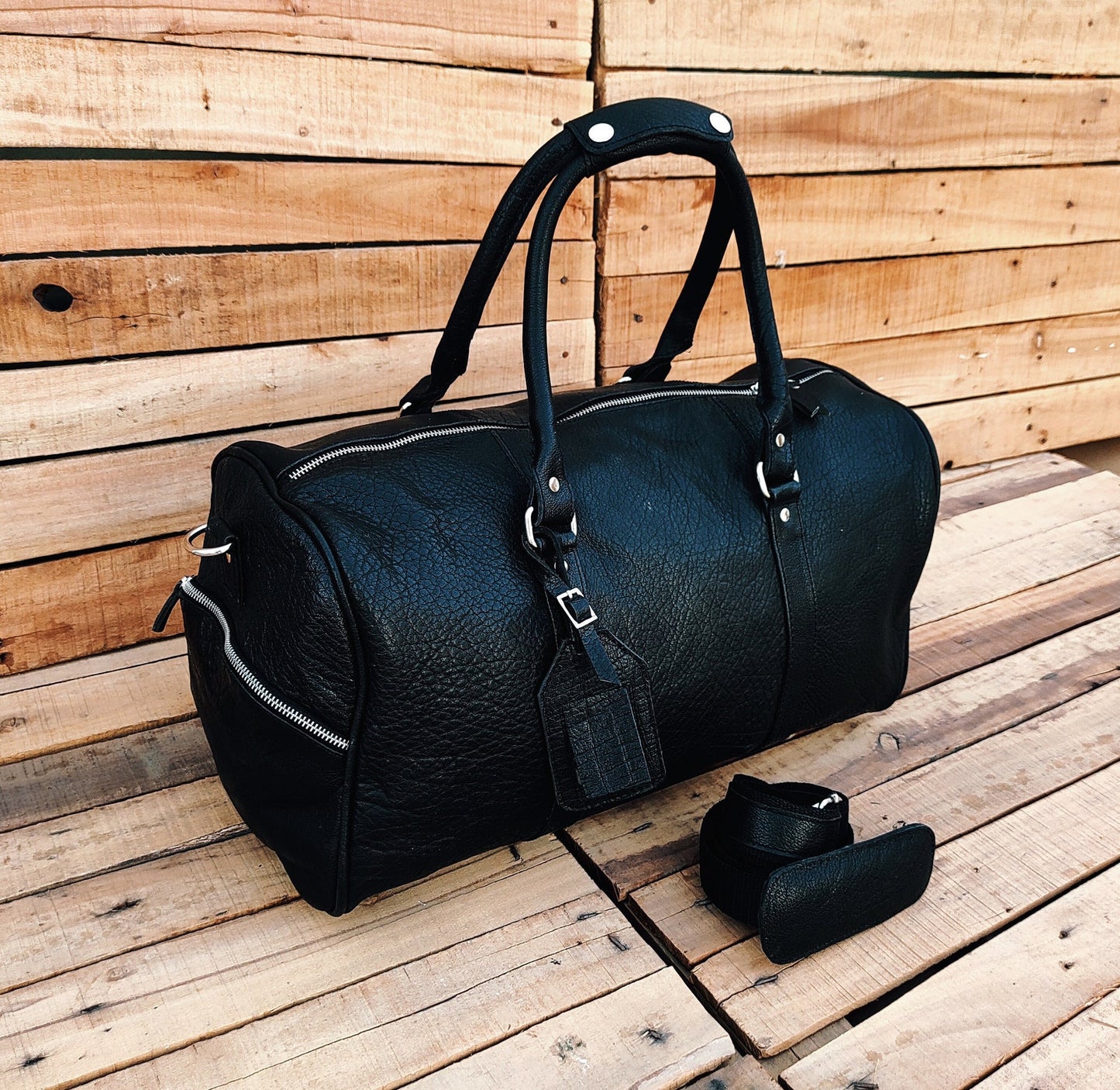 Black Genuine Leather Duffle Bag