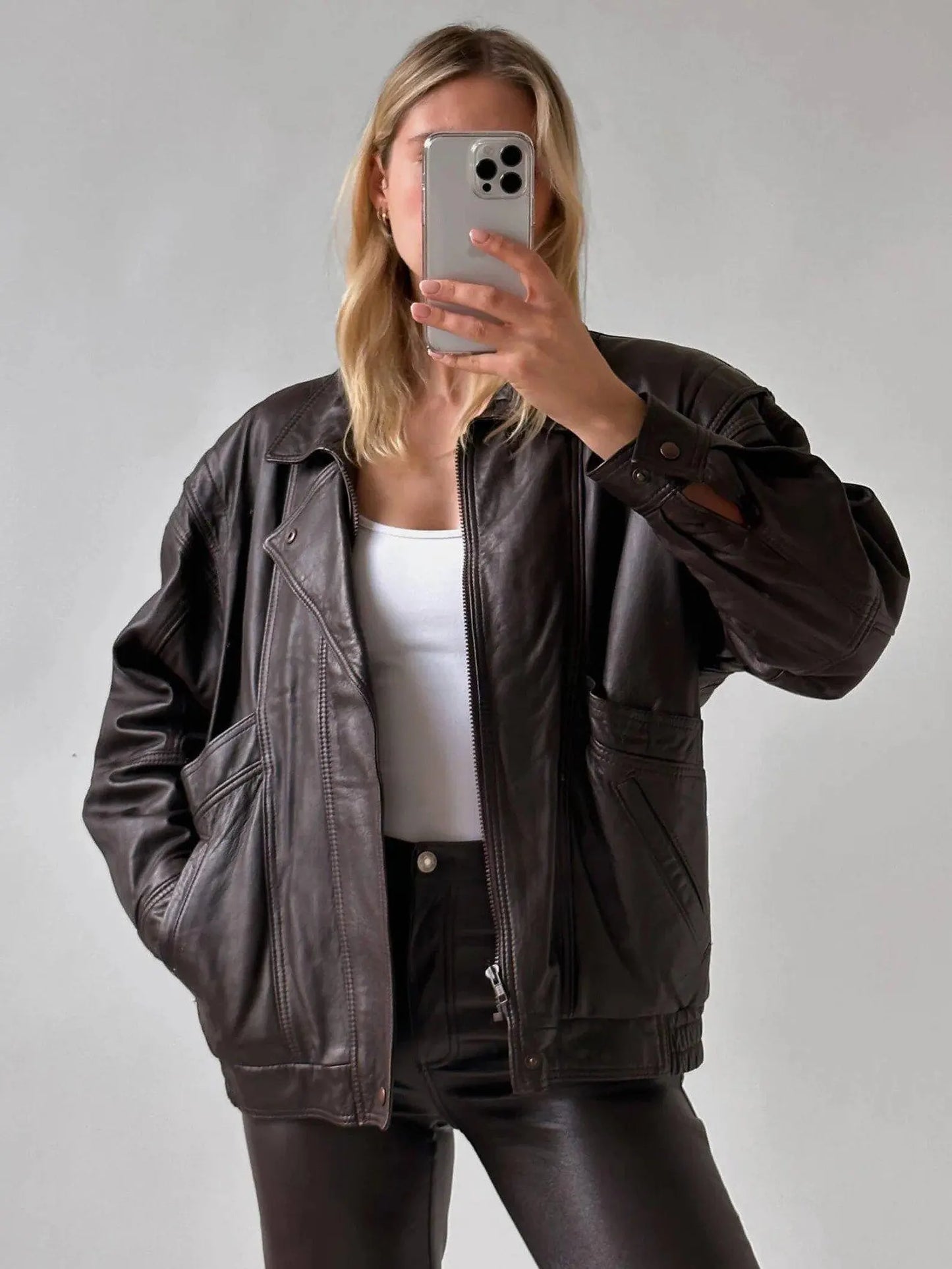 bomber oversized leather jacket for women