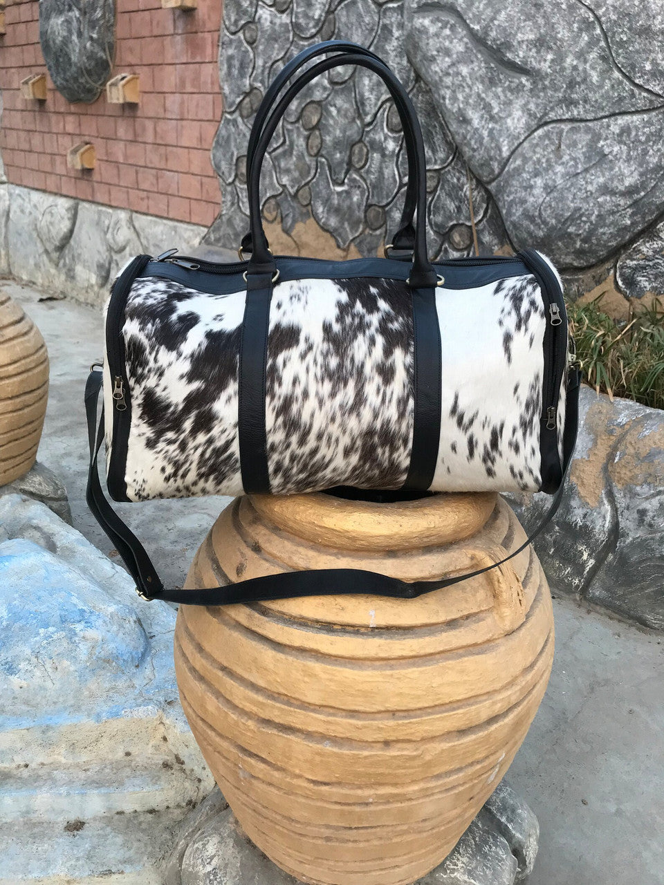 Natural Cowhide Backpack Black White