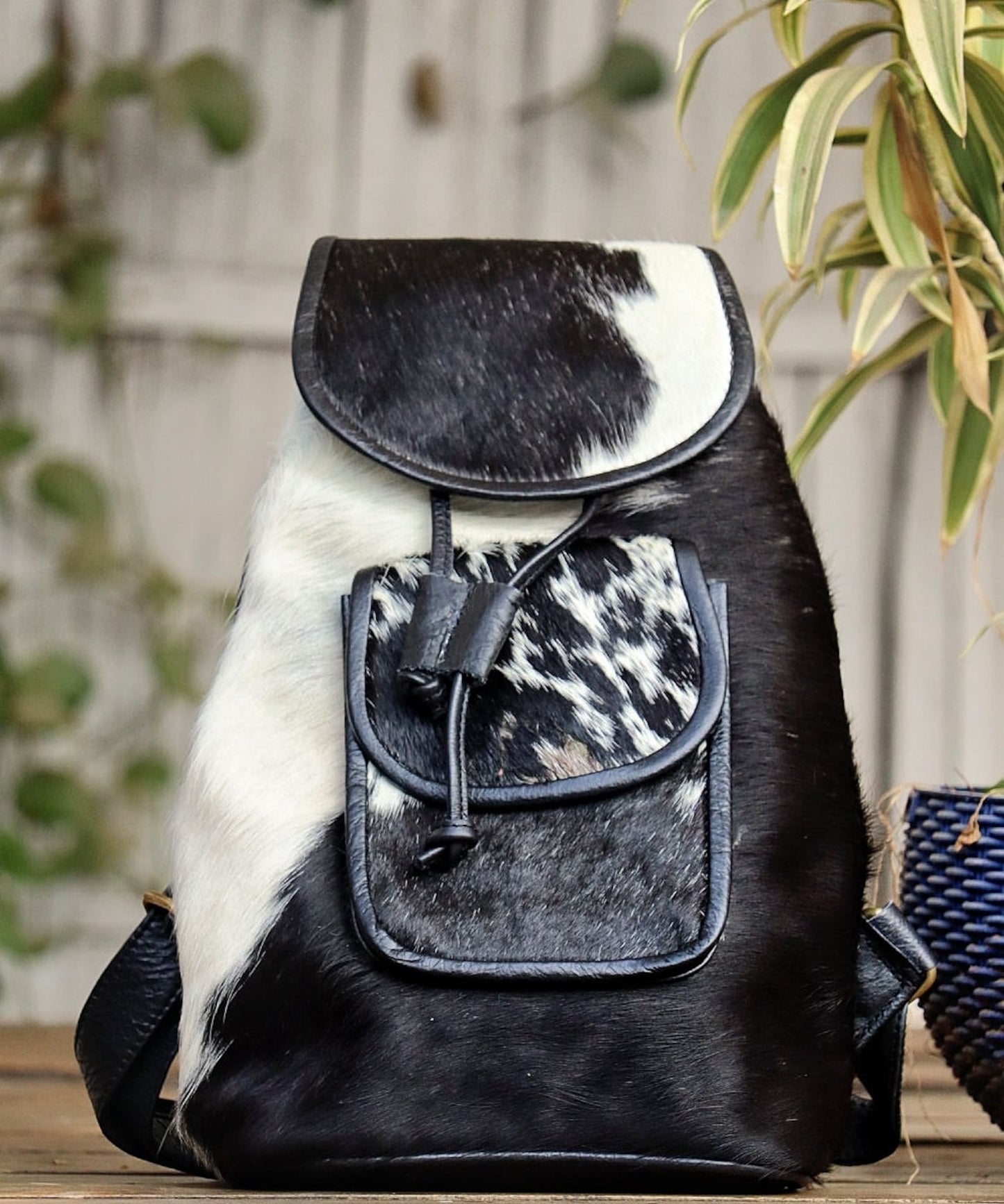 Black White Cowhide Travel Backpack
