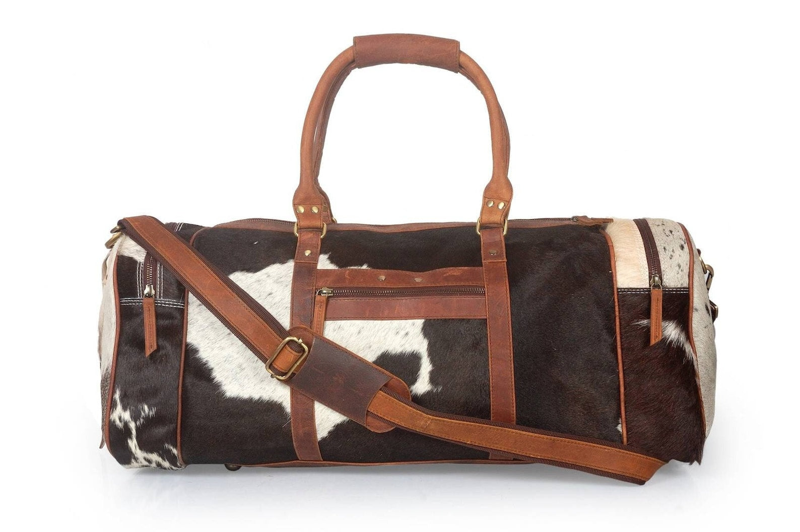 Large Cowhide Duffle Bag Brown White – Decor Hut - Main Image