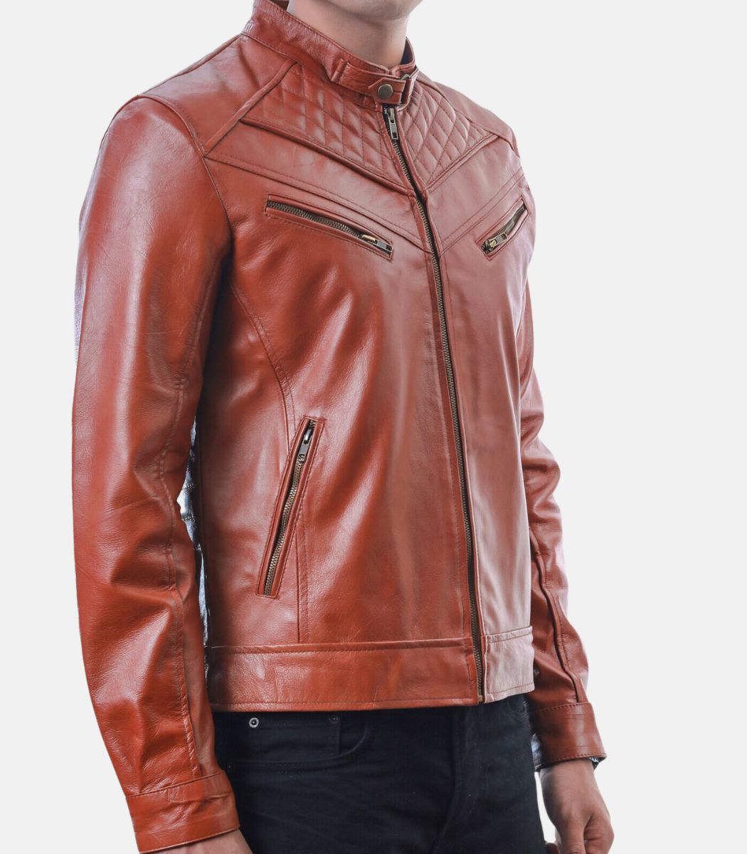 Customized Reddish Leather Jacket For Men