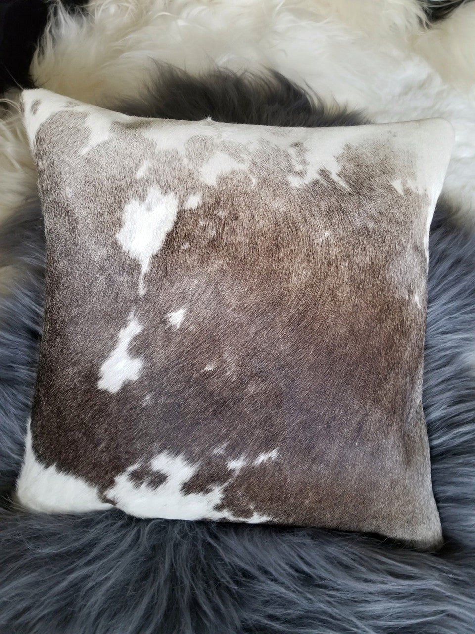 Pair of Exotic Grey Cowhide Cushion Cover Pillow Case 16 X 16