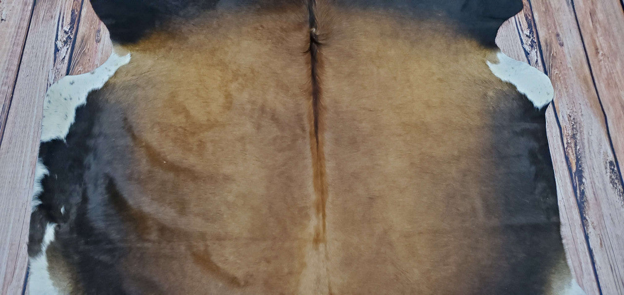 Extra Large Cowhide Rug Dark Brown Black White 7.2ft x 5.6ft