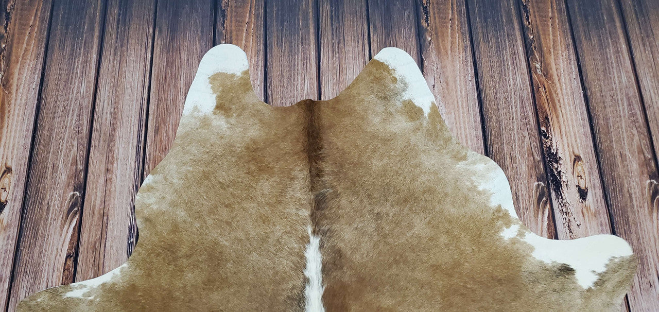 Faded Brown And White Cowhide Rug 7ft x 6.3ft