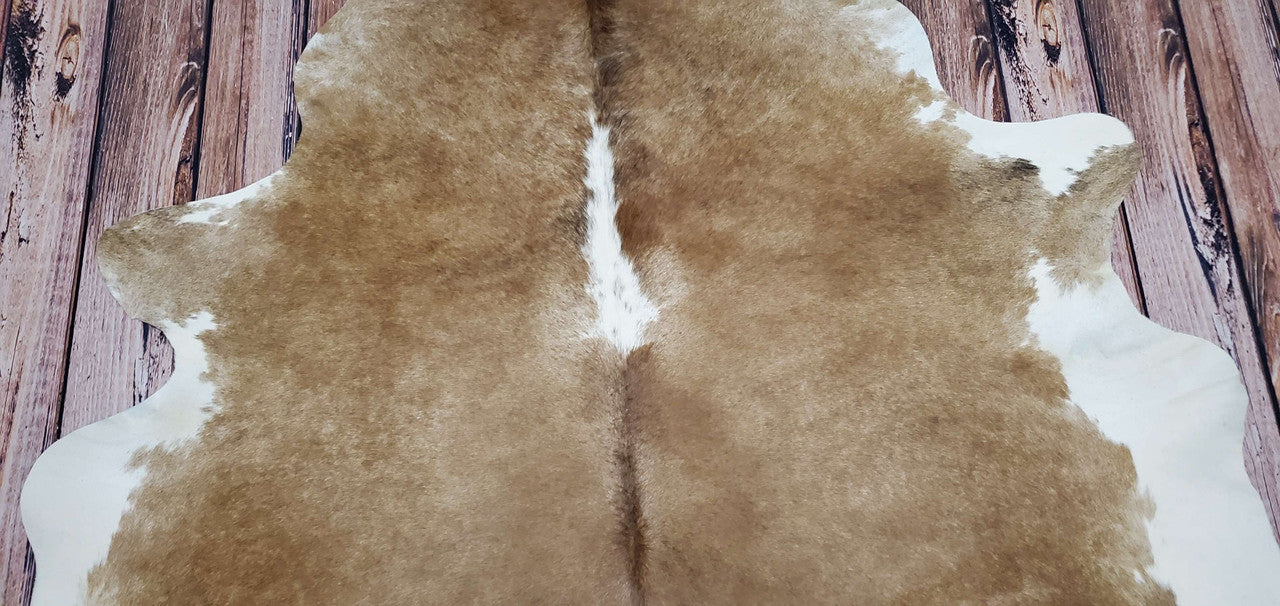Faded Brown And White Cowhide Rug 7ft x 6.3ft