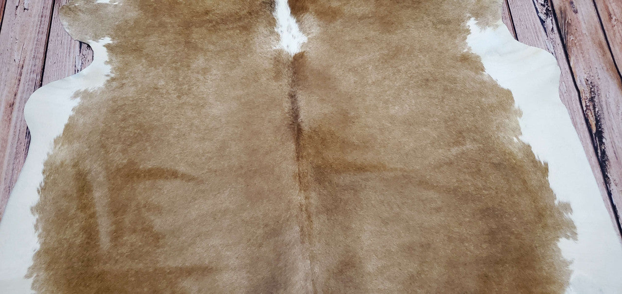 Faded Brown And White Cowhide Rug 7ft x 6.3ft