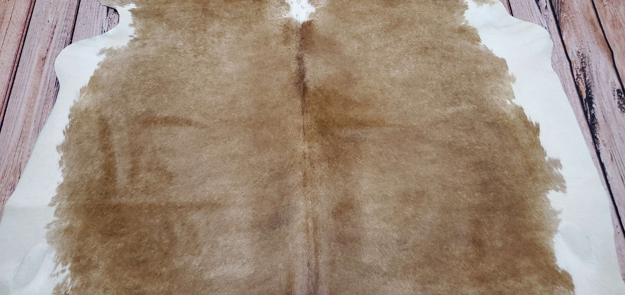 Faded Brown And White Cowhide Rug 7ft x 6.3ft