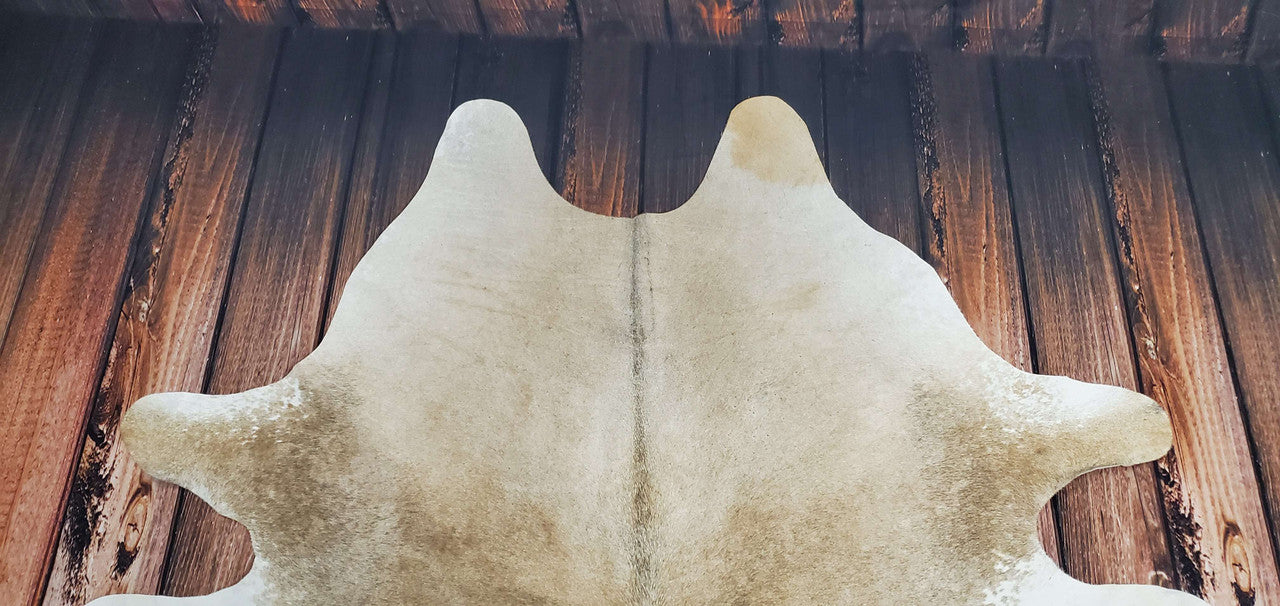 Natural Beige Brown Cowhide Rug 7ft x 6.4ft