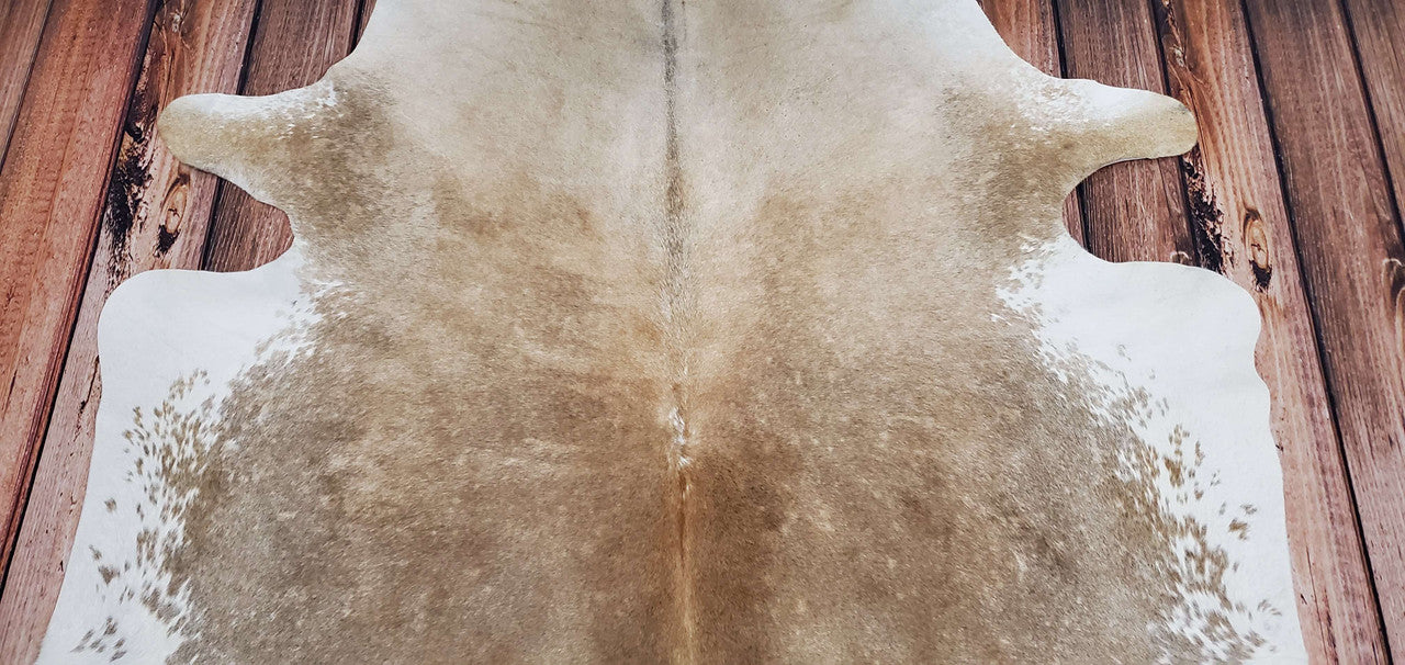 Natural Beige Brown Cowhide Rug 7ft x 6.4ft