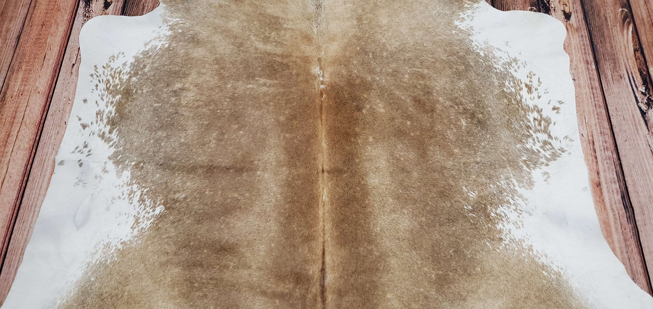 Natural Beige Brown Cowhide Rug 7ft x 6.4ft