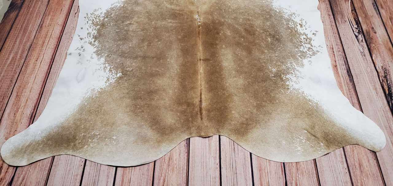 Natural Beige Brown Cowhide Rug 7ft x 6.4ft