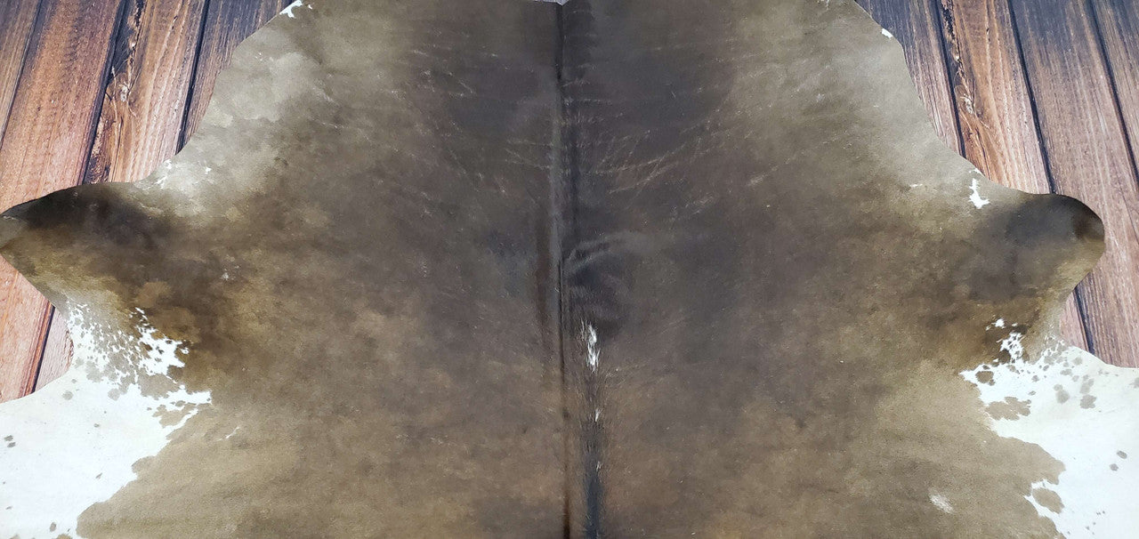 Large Dark Cowhide Rug Tricolor 100 X 91 Inches
