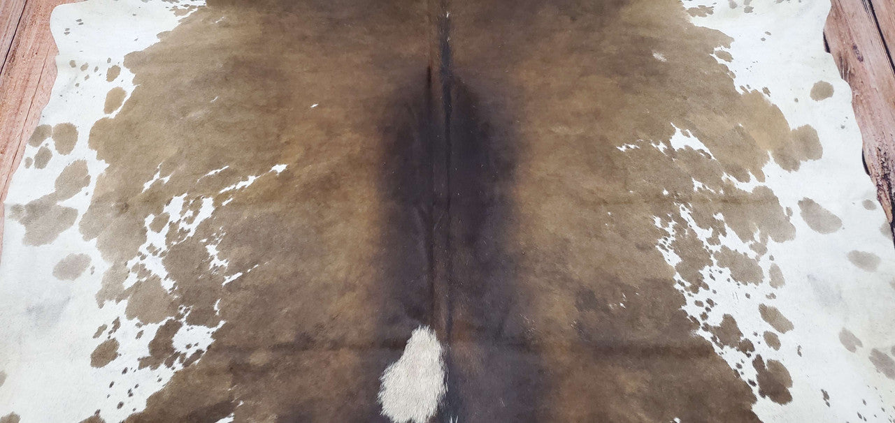 Large Dark Cowhide Rug Tricolor 100 X 91 Inches