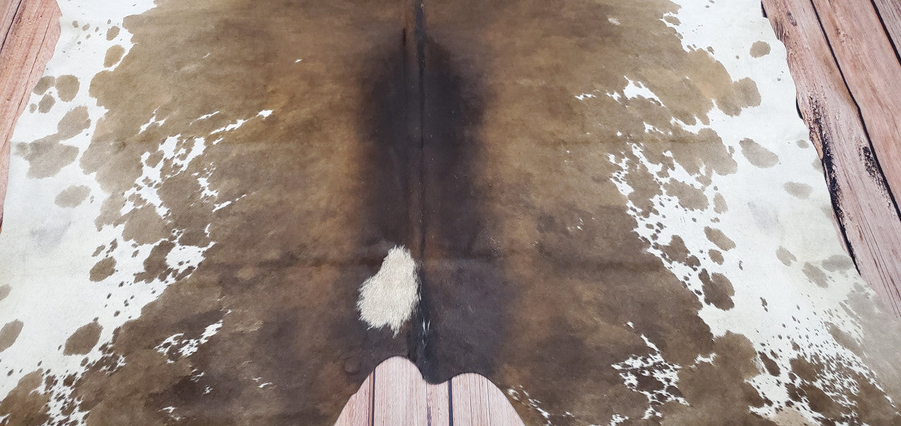 Large Dark Cowhide Rug Tricolor 100 X 91 Inches