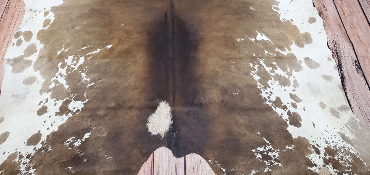 Large Dark Cowhide Rug Tricolor 100 X 91 Inches