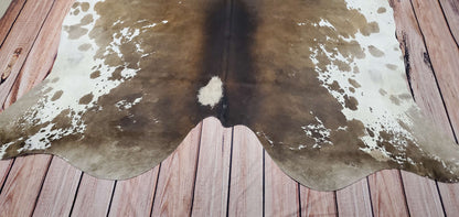 Large Dark Cowhide Rug Tricolor 100 X 91 Inches