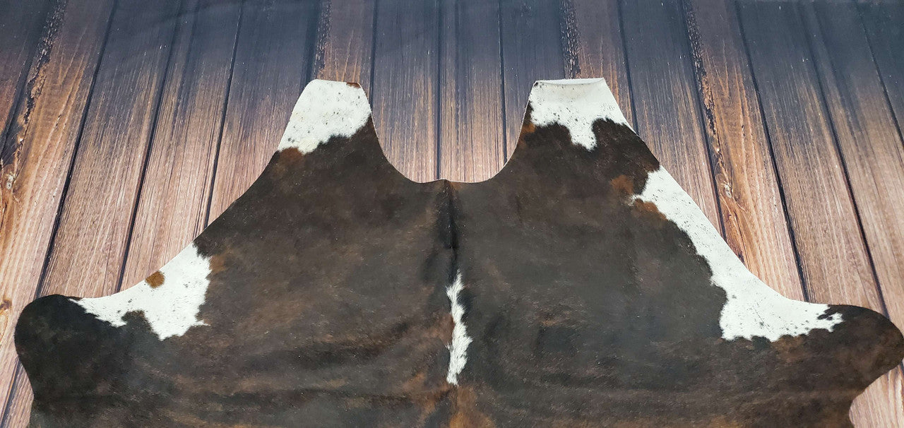 Large Dark Brown Black White Cowhide Rug 7.5ft X 6.75ft