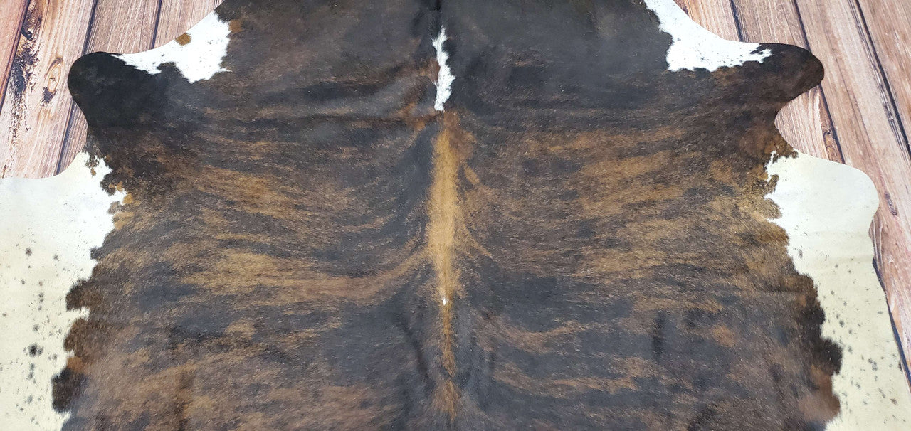 Large Dark Brown Black White Cowhide Rug 7.5ft X 6.75ft