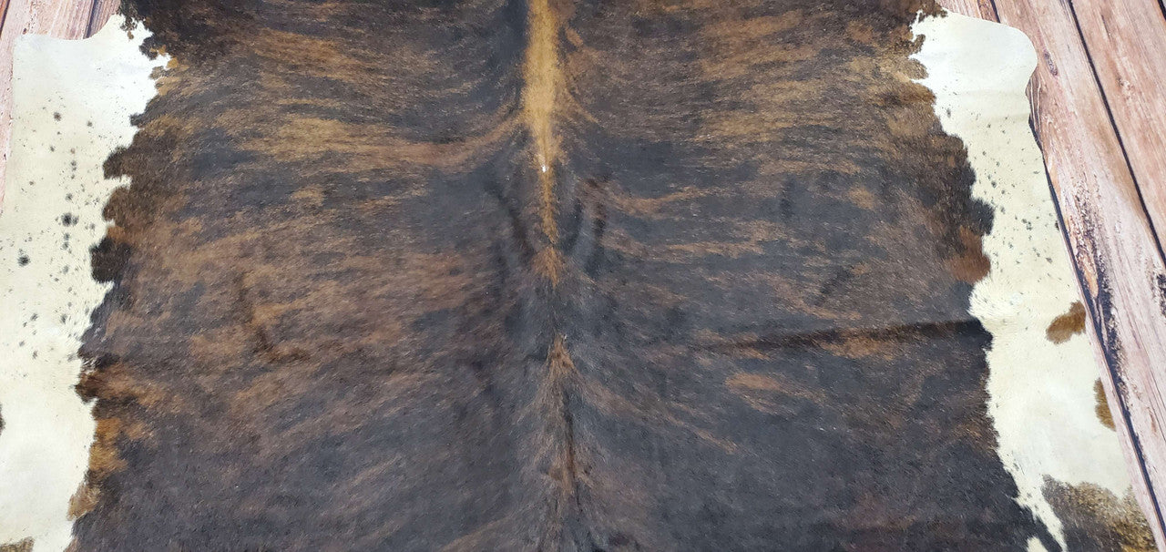 Large Dark Brown Black White Cowhide Rug 7.5ft X 6.75ft