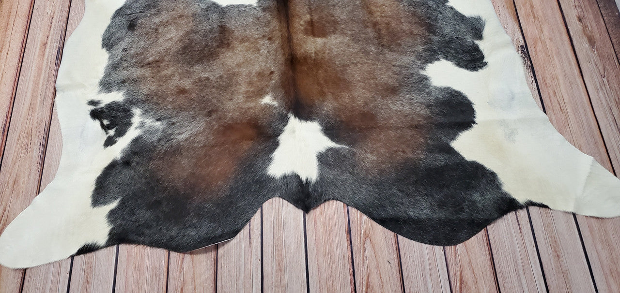 Chocolate Brown White Cowhide Rug 7.4ft x 7.2ft